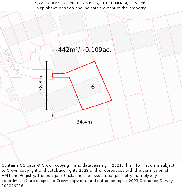 6, ASHGROVE, CHARLTON KINGS, CHELTENHAM, GL53 8NF: Plot and title map