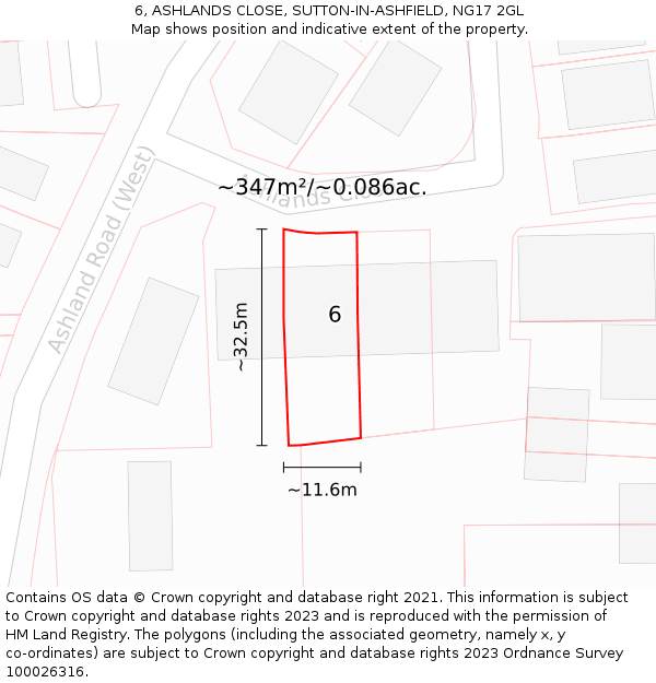 6, ASHLANDS CLOSE, SUTTON-IN-ASHFIELD, NG17 2GL: Plot and title map