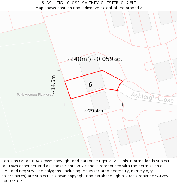 6, ASHLEIGH CLOSE, SALTNEY, CHESTER, CH4 8LT: Plot and title map