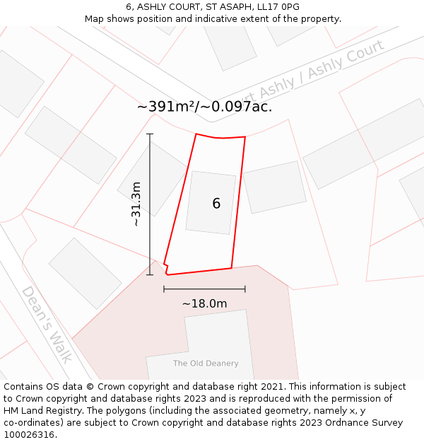 6, ASHLY COURT, ST ASAPH, LL17 0PG: Plot and title map