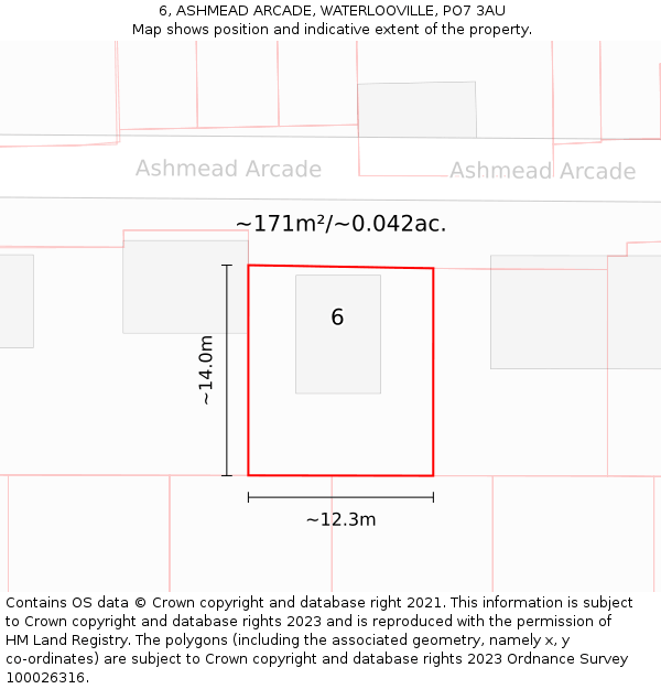 6, ASHMEAD ARCADE, WATERLOOVILLE, PO7 3AU: Plot and title map