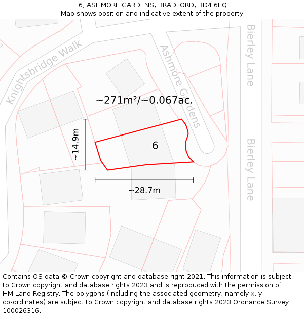 6, ASHMORE GARDENS, BRADFORD, BD4 6EQ: Plot and title map