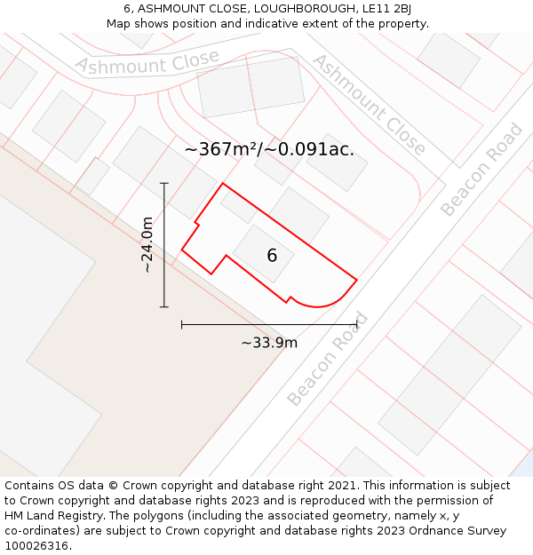 6, ASHMOUNT CLOSE, LOUGHBOROUGH, LE11 2BJ: Plot and title map