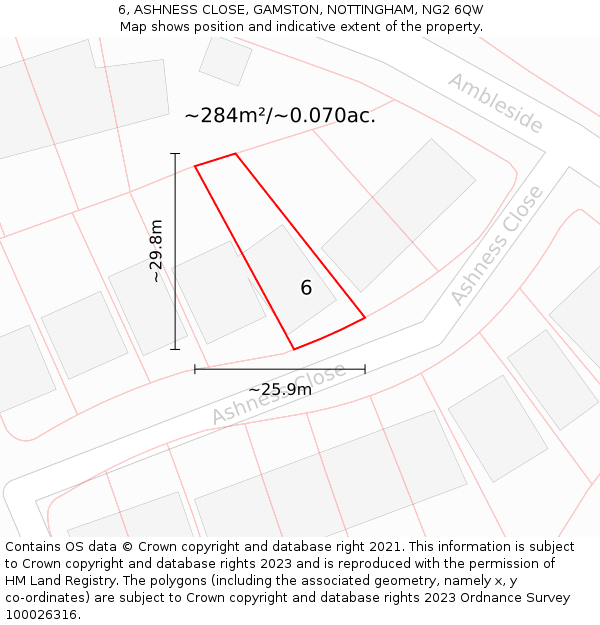 6, ASHNESS CLOSE, GAMSTON, NOTTINGHAM, NG2 6QW: Plot and title map