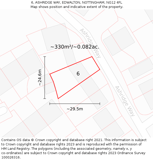 6, ASHRIDGE WAY, EDWALTON, NOTTINGHAM, NG12 4FL: Plot and title map