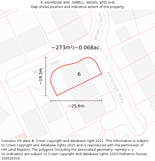 6, ASHRIDGE WAY, ORRELL, WIGAN, WN5 0HD: Plot and title map