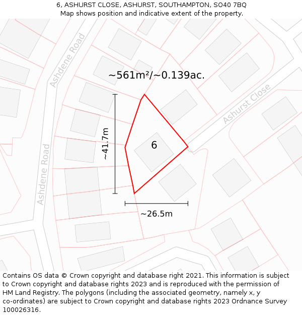 6, ASHURST CLOSE, ASHURST, SOUTHAMPTON, SO40 7BQ: Plot and title map