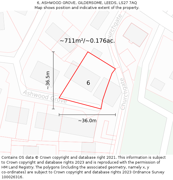 6, ASHWOOD GROVE, GILDERSOME, LEEDS, LS27 7AQ: Plot and title map