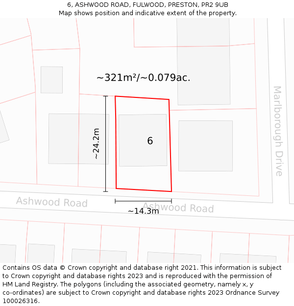 6, ASHWOOD ROAD, FULWOOD, PRESTON, PR2 9UB: Plot and title map