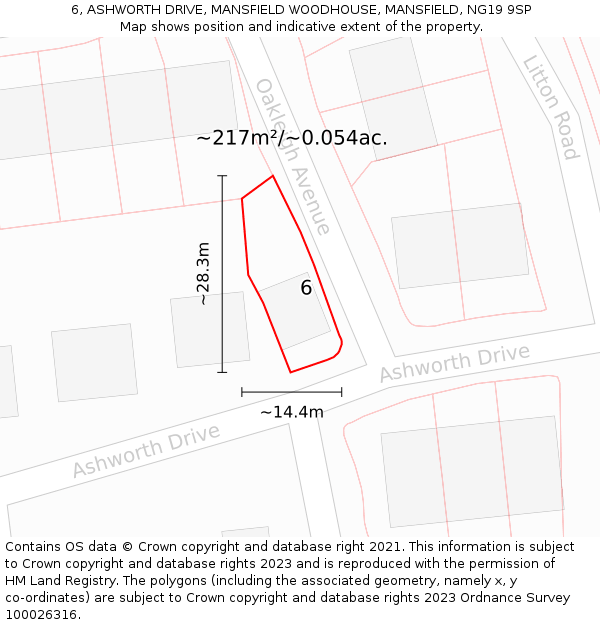 6, ASHWORTH DRIVE, MANSFIELD WOODHOUSE, MANSFIELD, NG19 9SP: Plot and title map