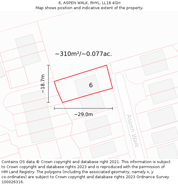 6, ASPEN WALK, RHYL, LL18 4GH: Plot and title map