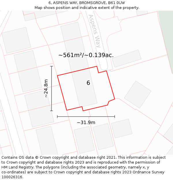 6, ASPENS WAY, BROMSGROVE, B61 0UW: Plot and title map