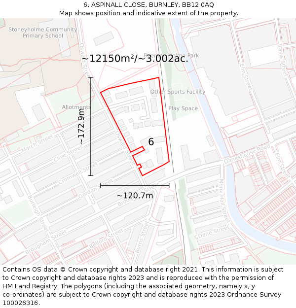 6, ASPINALL CLOSE, BURNLEY, BB12 0AQ: Plot and title map