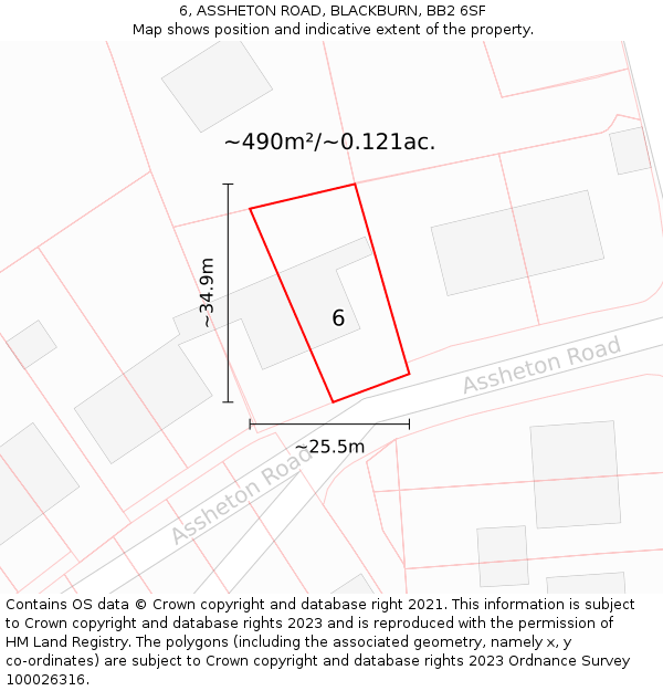 6, ASSHETON ROAD, BLACKBURN, BB2 6SF: Plot and title map