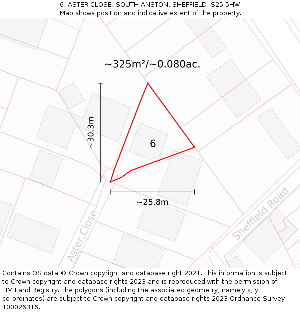 6, ASTER CLOSE, SOUTH ANSTON, SHEFFIELD, S25 5HW: Plot and title map