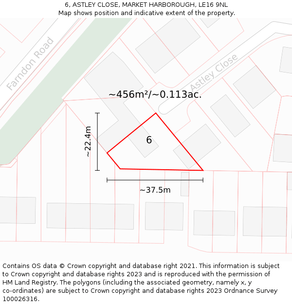 6, ASTLEY CLOSE, MARKET HARBOROUGH, LE16 9NL: Plot and title map
