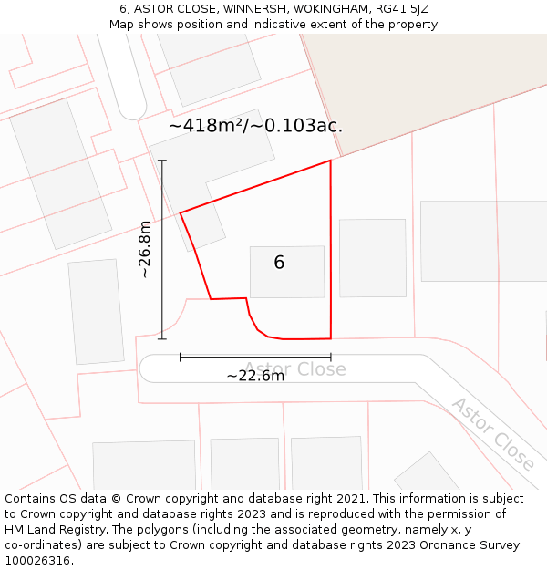 6, ASTOR CLOSE, WINNERSH, WOKINGHAM, RG41 5JZ: Plot and title map