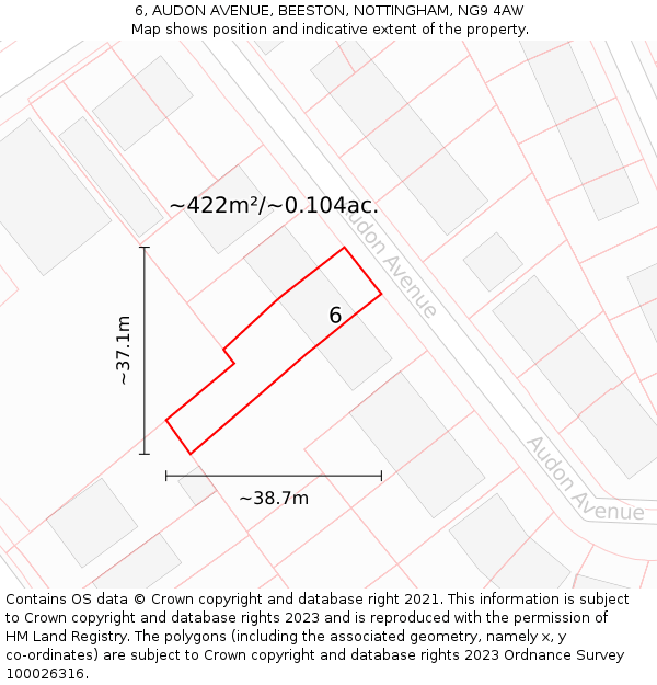 6, AUDON AVENUE, BEESTON, NOTTINGHAM, NG9 4AW: Plot and title map