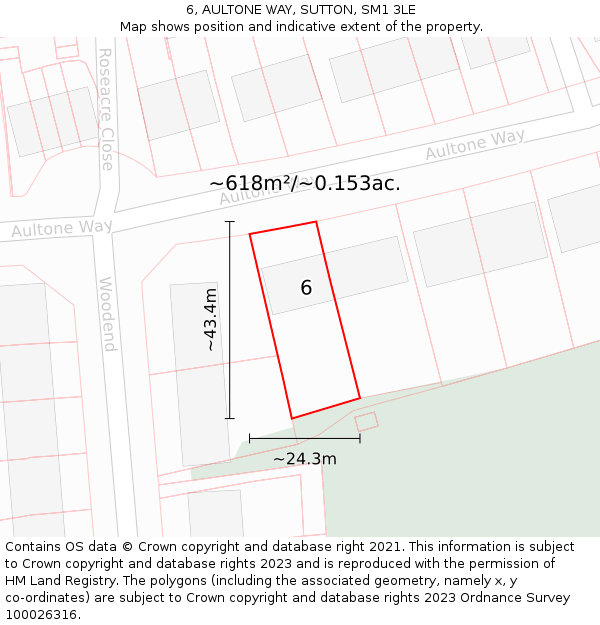 6, AULTONE WAY, SUTTON, SM1 3LE: Plot and title map