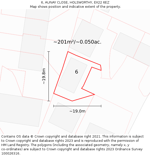 6, AUNAY CLOSE, HOLSWORTHY, EX22 6EZ: Plot and title map