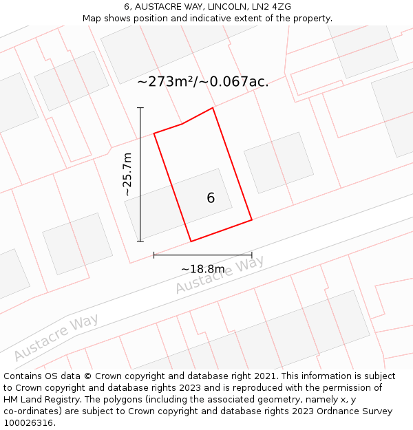 6, AUSTACRE WAY, LINCOLN, LN2 4ZG: Plot and title map