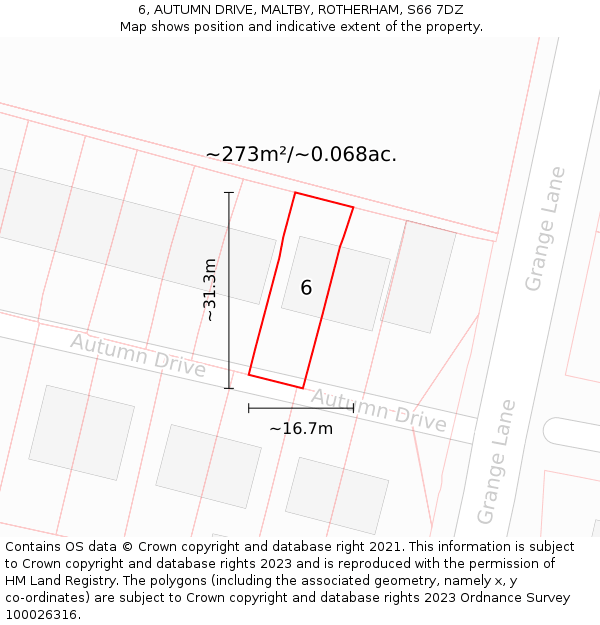 6, AUTUMN DRIVE, MALTBY, ROTHERHAM, S66 7DZ: Plot and title map