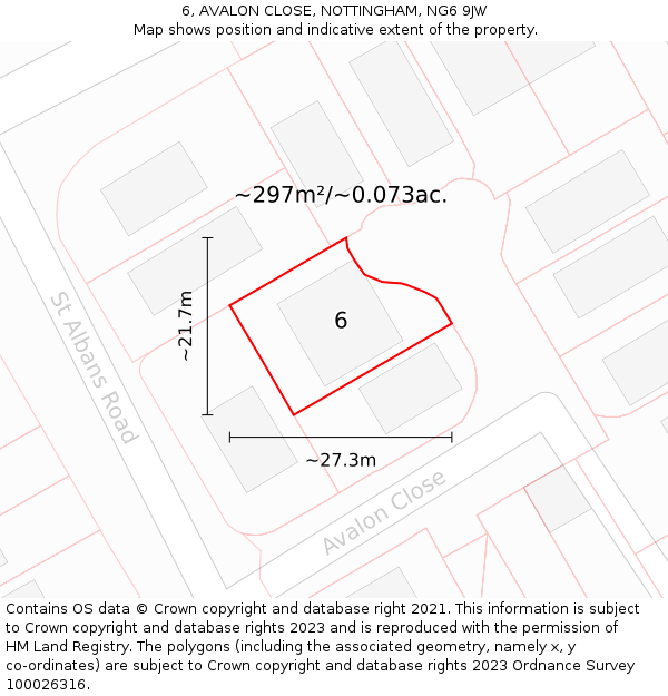 6, AVALON CLOSE, NOTTINGHAM, NG6 9JW: Plot and title map