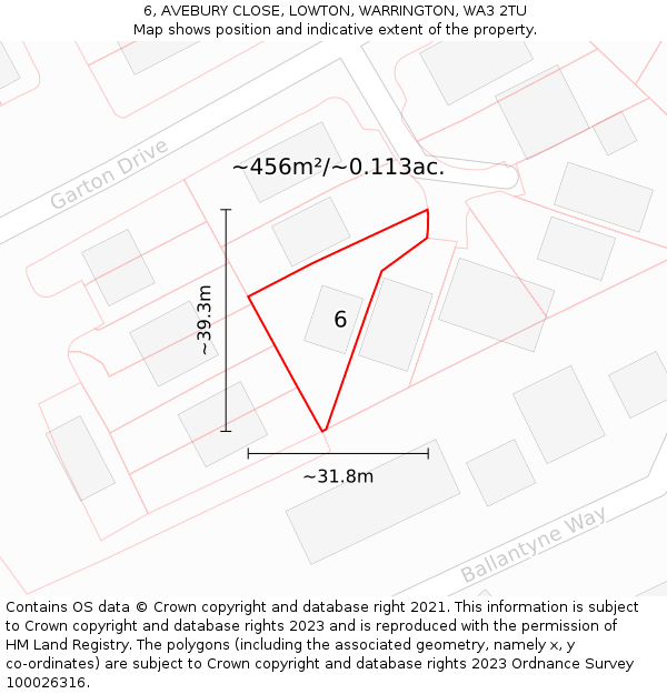 6, AVEBURY CLOSE, LOWTON, WARRINGTON, WA3 2TU: Plot and title map