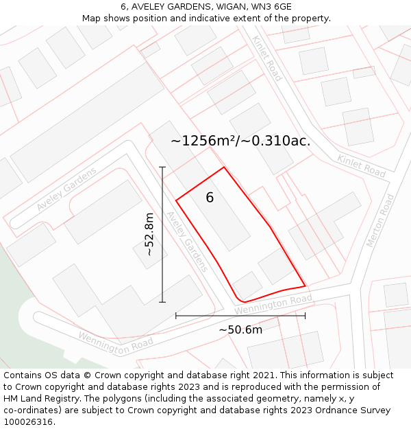 6, AVELEY GARDENS, WIGAN, WN3 6GE: Plot and title map