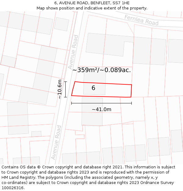 6, AVENUE ROAD, BENFLEET, SS7 1HE: Plot and title map