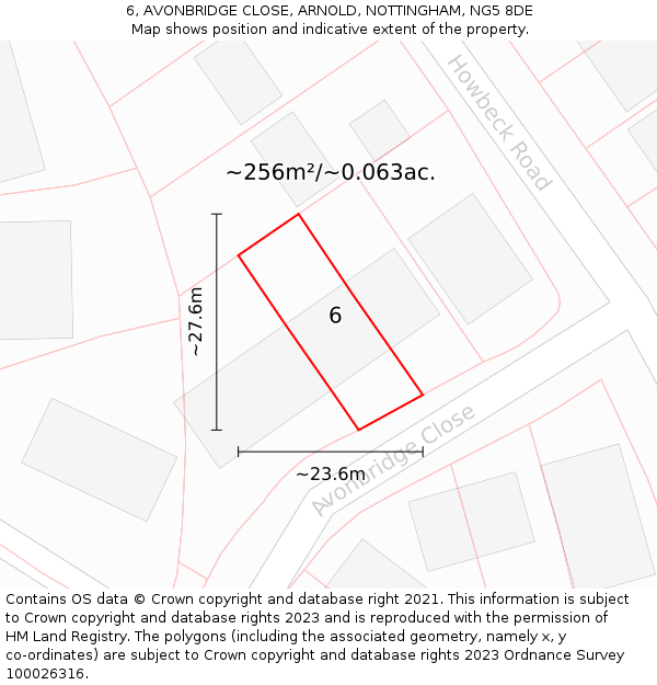 6, AVONBRIDGE CLOSE, ARNOLD, NOTTINGHAM, NG5 8DE: Plot and title map