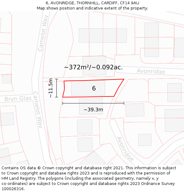 6, AVONRIDGE, THORNHILL, CARDIFF, CF14 9AU: Plot and title map