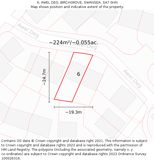 6, AWEL DEG, BIRCHGROVE, SWANSEA, SA7 0HN: Plot and title map