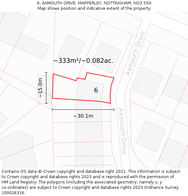 6, AXMOUTH DRIVE, MAPPERLEY, NOTTINGHAM, NG3 5SX: Plot and title map