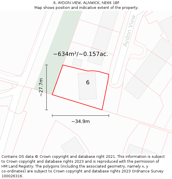 6, AYDON VIEW, ALNWICK, NE66 1BF: Plot and title map