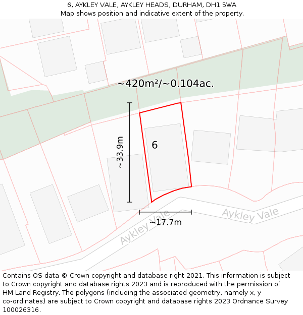 6, AYKLEY VALE, AYKLEY HEADS, DURHAM, DH1 5WA: Plot and title map