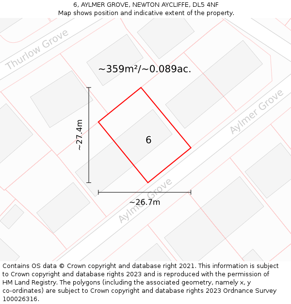 6, AYLMER GROVE, NEWTON AYCLIFFE, DL5 4NF: Plot and title map