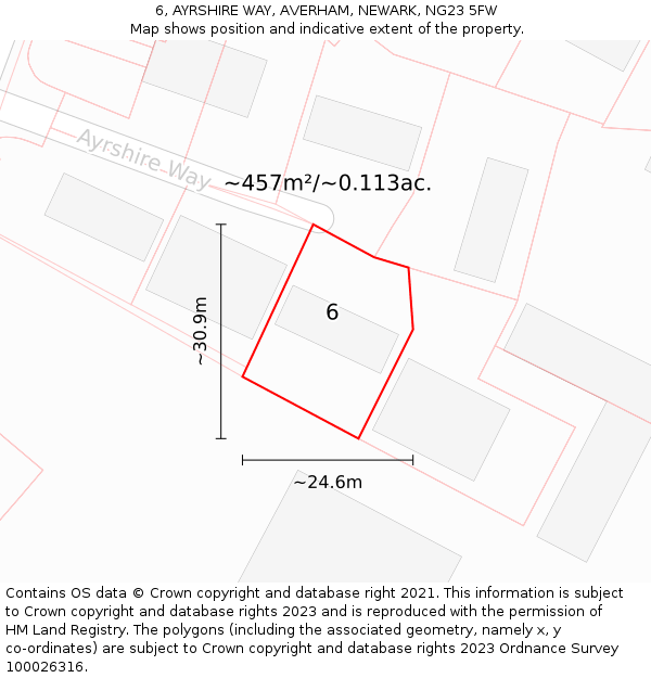 6, AYRSHIRE WAY, AVERHAM, NEWARK, NG23 5FW: Plot and title map