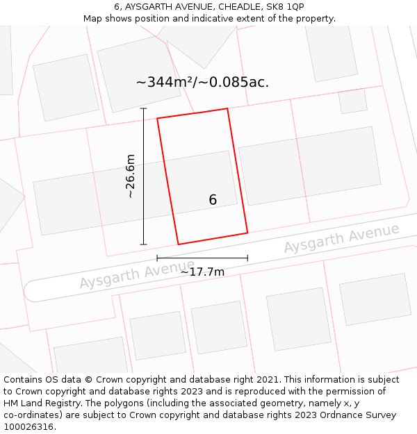 6, AYSGARTH AVENUE, CHEADLE, SK8 1QP: Plot and title map