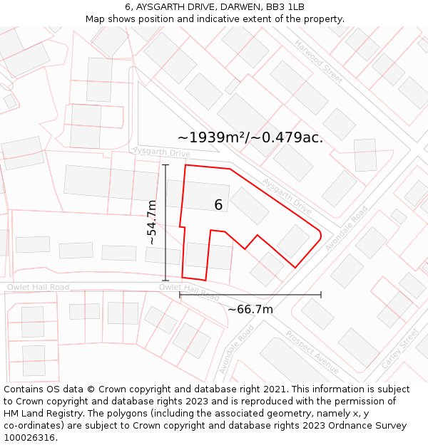 6, AYSGARTH DRIVE, DARWEN, BB3 1LB: Plot and title map