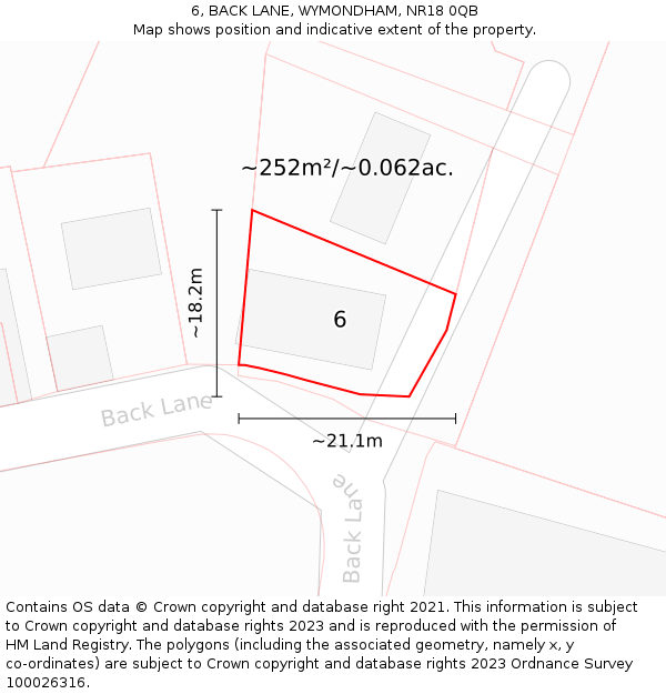 6, BACK LANE, WYMONDHAM, NR18 0QB: Plot and title map