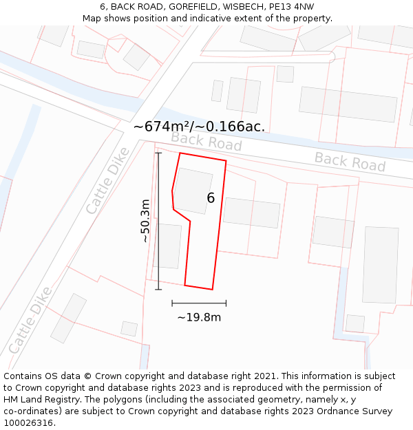 6, BACK ROAD, GOREFIELD, WISBECH, PE13 4NW: Plot and title map