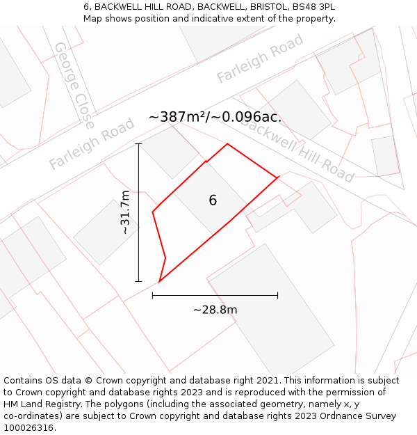 6, BACKWELL HILL ROAD, BACKWELL, BRISTOL, BS48 3PL: Plot and title map