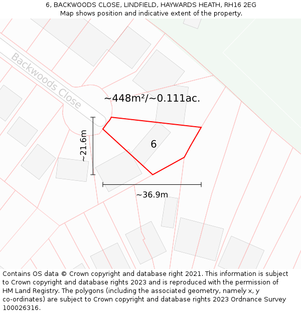 6, BACKWOODS CLOSE, LINDFIELD, HAYWARDS HEATH, RH16 2EG: Plot and title map