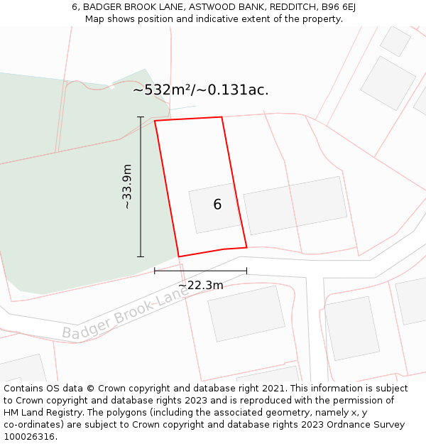 6, BADGER BROOK LANE, ASTWOOD BANK, REDDITCH, B96 6EJ: Plot and title map