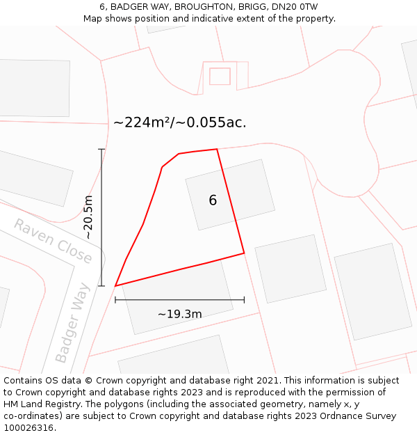 6, BADGER WAY, BROUGHTON, BRIGG, DN20 0TW: Plot and title map