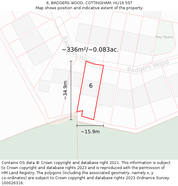 6, BADGERS WOOD, COTTINGHAM, HU16 5ST: Plot and title map