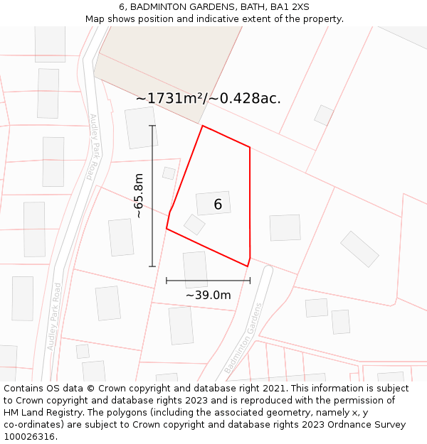 6, BADMINTON GARDENS, BATH, BA1 2XS: Plot and title map