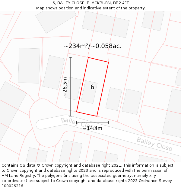 6, BAILEY CLOSE, BLACKBURN, BB2 4FT: Plot and title map