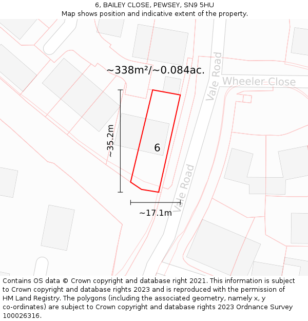 6, BAILEY CLOSE, PEWSEY, SN9 5HU: Plot and title map